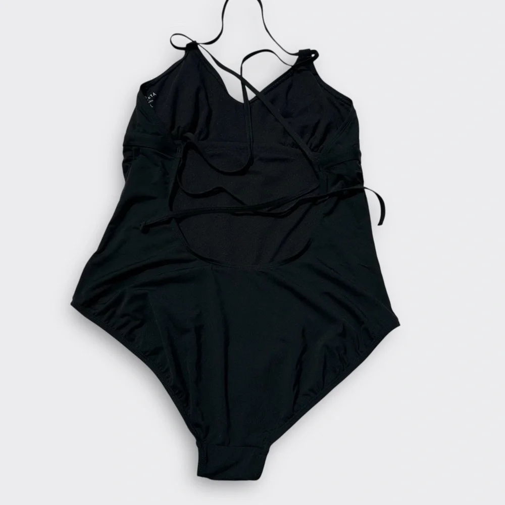 Athleta Black Skinny Strap Criss Cross One Piece Swimsuit L